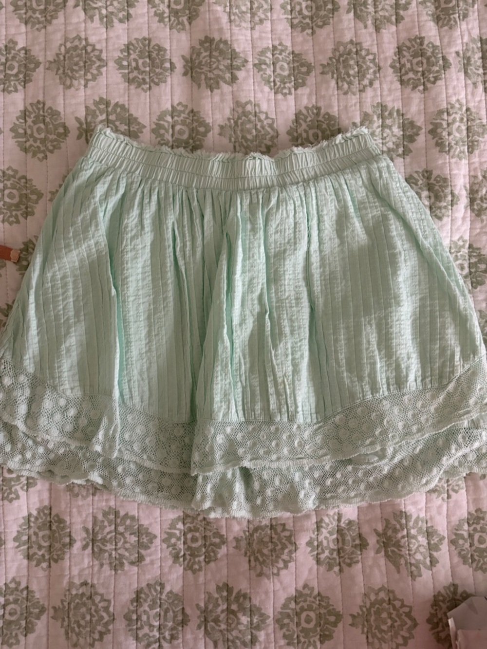 LoveShackFancy Mint Green Ruffle Mini Skirt Size XS | Lace Trim Tiered